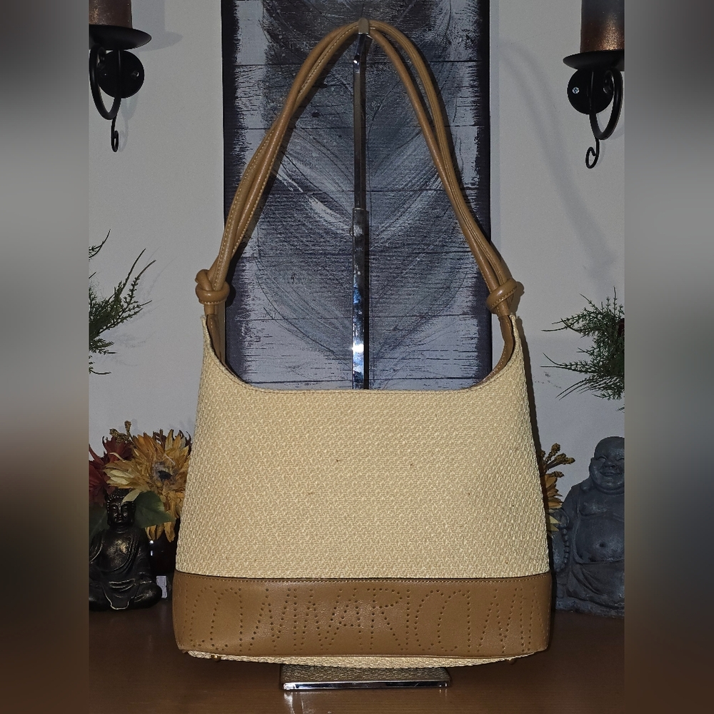 Nina Ricci Straw And Tan Faux Leather Shoulder Bag. VGUC